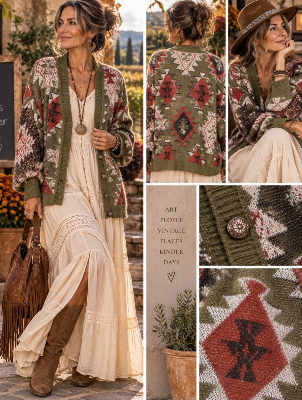 112 POL The Cinderpetal (2) Multicolor Geometric Cardigan In Olive Multi
